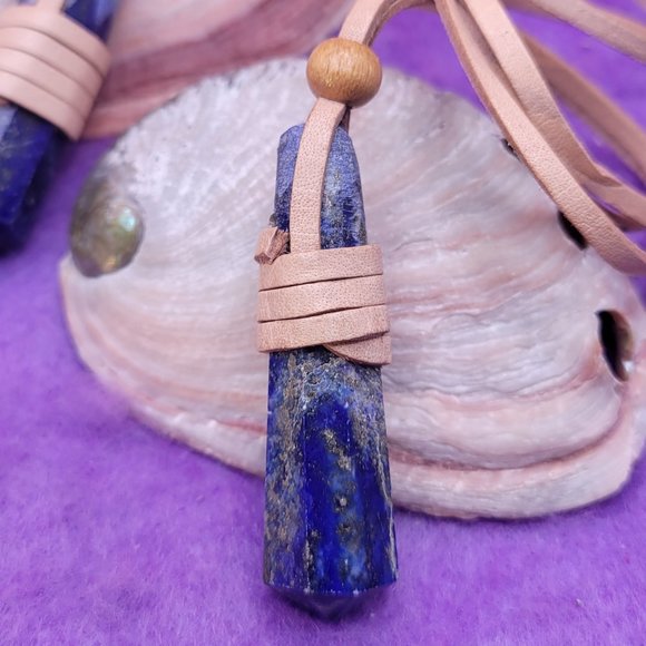 Leather Wrapped Lapis Lazuli Pendant - Picture 5 of 5